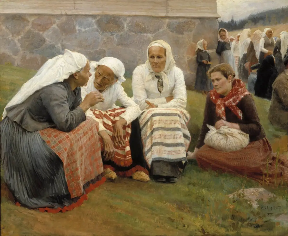 Albert Edelfelt: Ruokolahden eukkoja kirkonmäellä 1887. Kansallisgalleria/Ateneumin taidemuseo. Kuva: Hannu Aaltonen.