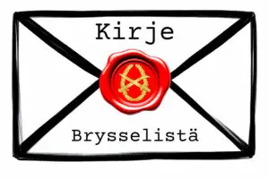 Kuvassa kirjekuori, jonka sinetissä on MPKY logo. Kuoressa teksti Kirje Brysselistä.